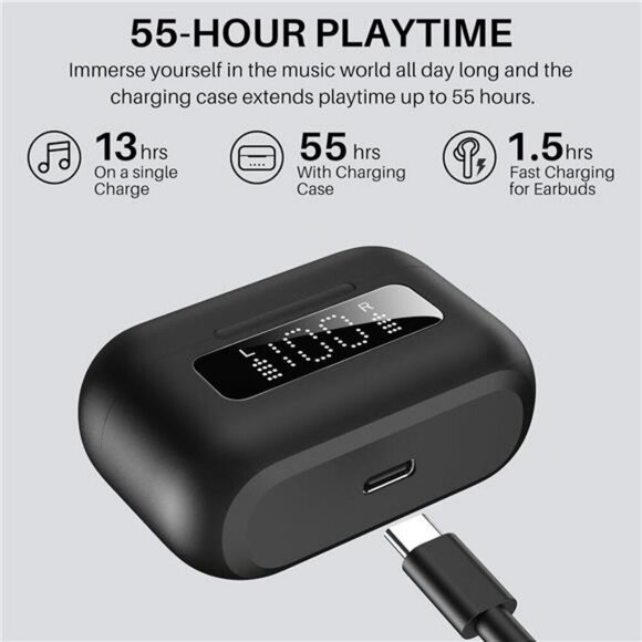 Wireless Noise Cancelling Earbuds Bluetooth 5.3 Waterproof 55H Playtime Mic - Picture 5 of 7